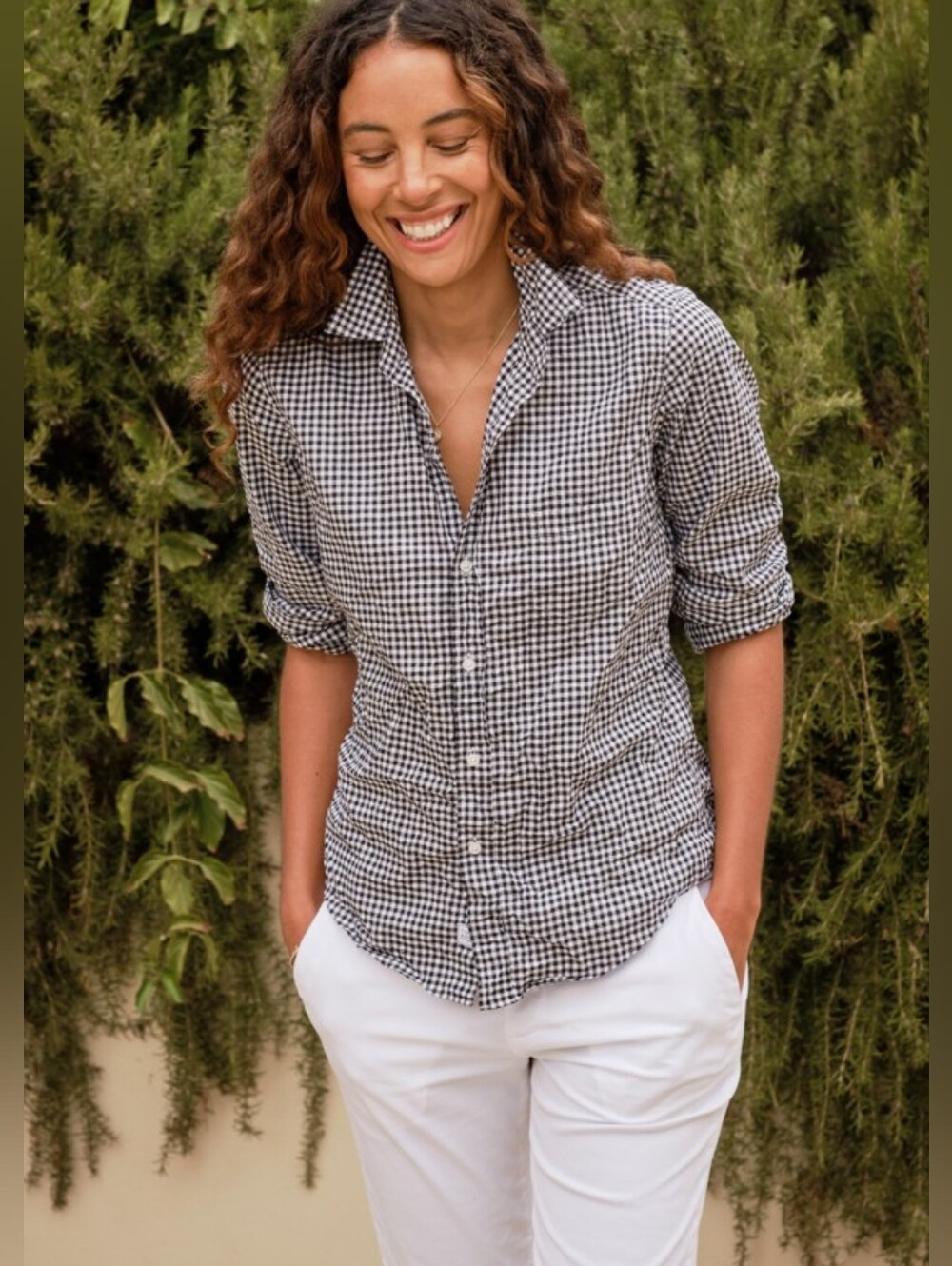 Frank & Eileen Barry Black And White Checked Top M